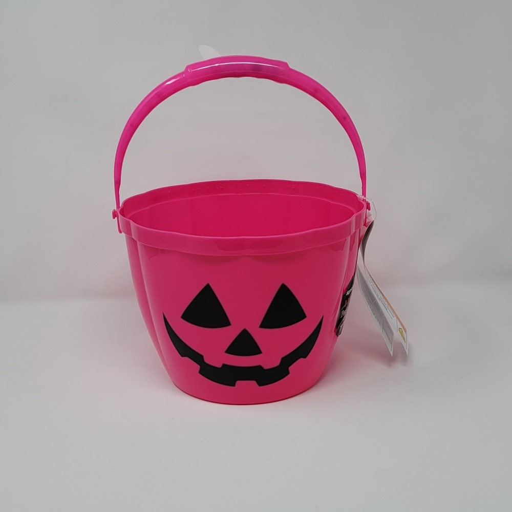 Spooky Village Halloween Light Up Trick or Treat Candy Bucket‎ Pail Pumpkin Pink